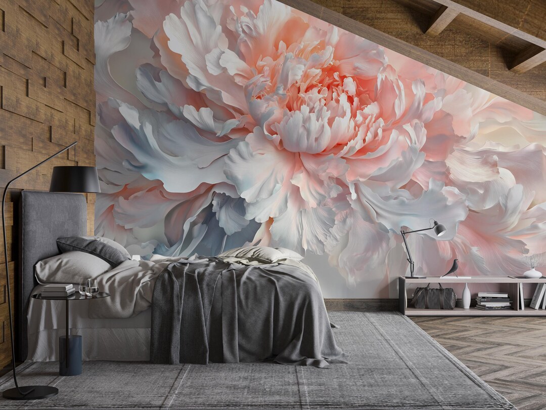 Oversized Peony Wall Mural – Neutral Floral Wallpaper for Modern ...