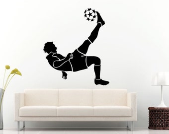 Soccer Game In Action Man Athlete Doing A Scissor Bicycle Kick Ball European Football Sport Wall Decal Vinyl Sticker Mural Room Decor L795