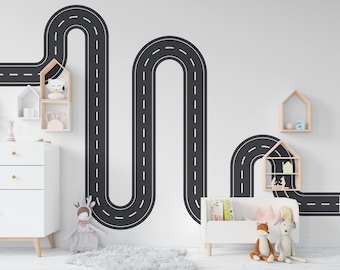 Straßenwind Wandaufkleber Roadway Vinyl Aufkleber Track Route Wanddekor Kinder Spielzimmer Jungenzimmer Wandkunst Automobil Schlafzimmer Wandbild Aufkleber 351RS