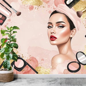 Beauty Salon wallpaper, Beautiful women wall mural, Eyelashes wallpaper, Office Decor, Business Wall Decal, Wall Art Office 651RS