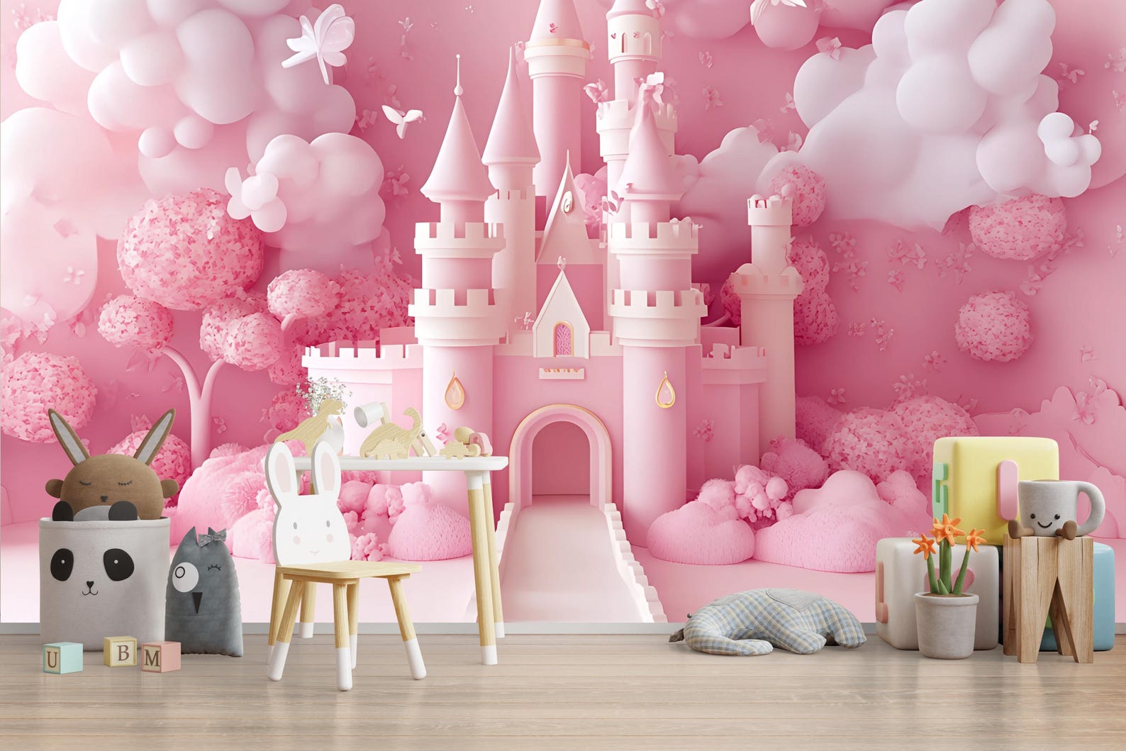 3D Pink Castle Wall Mural – Fantasy Nursery Wallpaper for Girls Room ...