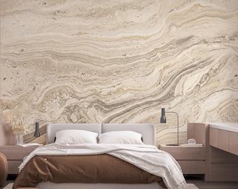 Beige Marble Wallpaper | Neutral Stone Effect Wall Mural | Luxury Travertine Wallpaper | Modern Abstract Wall Decor | Peel and Stick 1199RS