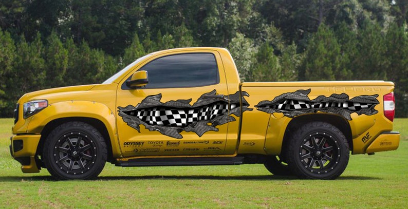 Yellow Racing Flag Car Racing Flag Car Decal, 3D Checkered Flag Car Vinyl Side Graphics ...