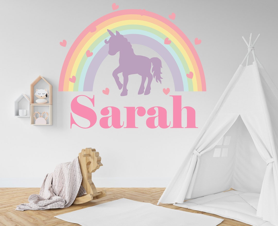 Personalized Girls Name Wall Decal, Unicorn Wall Decals, Rainbow ...