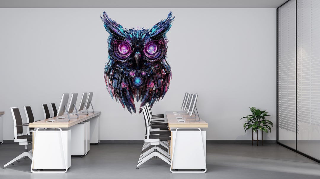 Cyber Owl Wall Decal, Futuristic Owl Wall Art Sticker, Neon Owl Wall ...