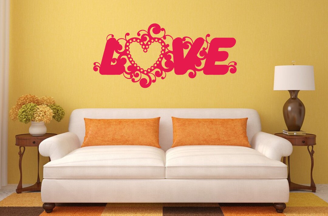 Love Word Art Heart Floral Interior Wall Decal Sticker Vinyl Mural ...