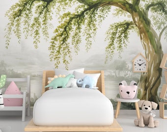 Watercolor Weeping Tree Mural Wallpaper – Elegant Hand-Painted Botanical Wall Art, Tranquil Nature-Inspired Wall Décor for Bedroom Spa 752RS