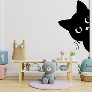 Peeking Cat Wall Art Decal, Cat wall decals, Gift for Kids, Grooming wall decor, Veterinary decals, Pet shop cat wall vinyl decal 434LU