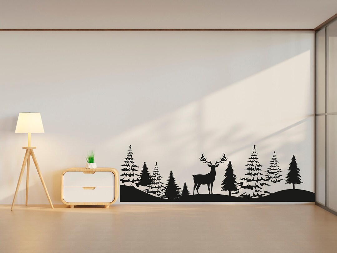 Deer Forest Wall Decor Custom Deer Wall Decal Forest Tree Wall Etsy
