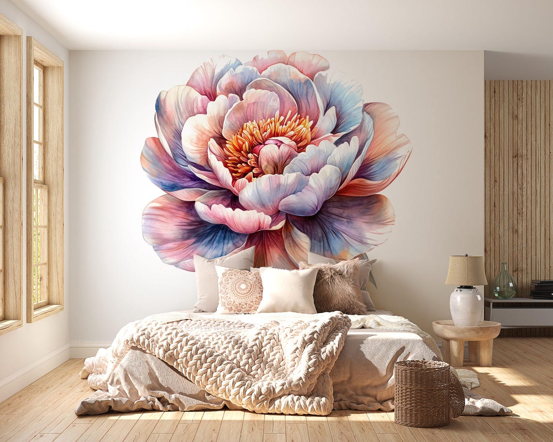 Large Floral Wall Decal for Bedroom • Oversized Peony Wall Sticker ...