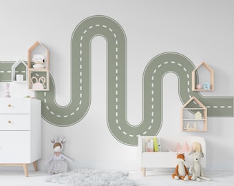 Road wind Wall Decal Highway Vinyl Sticker Track Route Wall Decor Kids Playroom Boys Room Wall Art Automotive Bedroom Mural Sticker 352RS