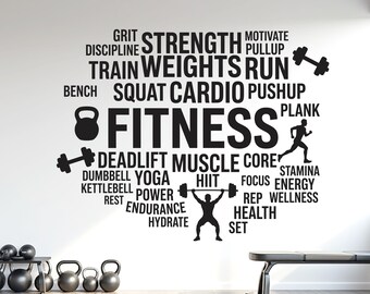 Fitness Vinyl Gym Wall Decal, Inspirational Words, Gym Decal, Fitness Collage, Gym Wall Art Gym Decor Gym Wall Decor Motivational Art 1182RS