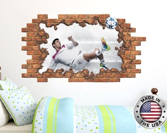 Adesivi da parete 3D da calcio per camera da letto per ragazzi, adesivi 3D in vinile per camera da letto dei ragazzi, sala giochi e soggiorno (48 x 23 cm