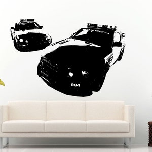 Two Police Cop Patrol Cars Vehicles Wall Decal Vinyl Sticker Mural Room Decor L884