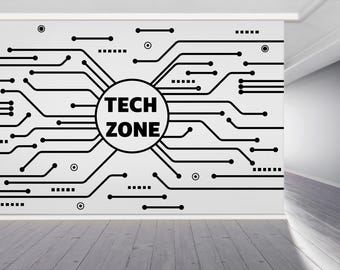 Vinilo decorativo para pared de zona tecnológica, placa de circuito impreso, decoración de pared para oficina, software empresarial, informática 957RS