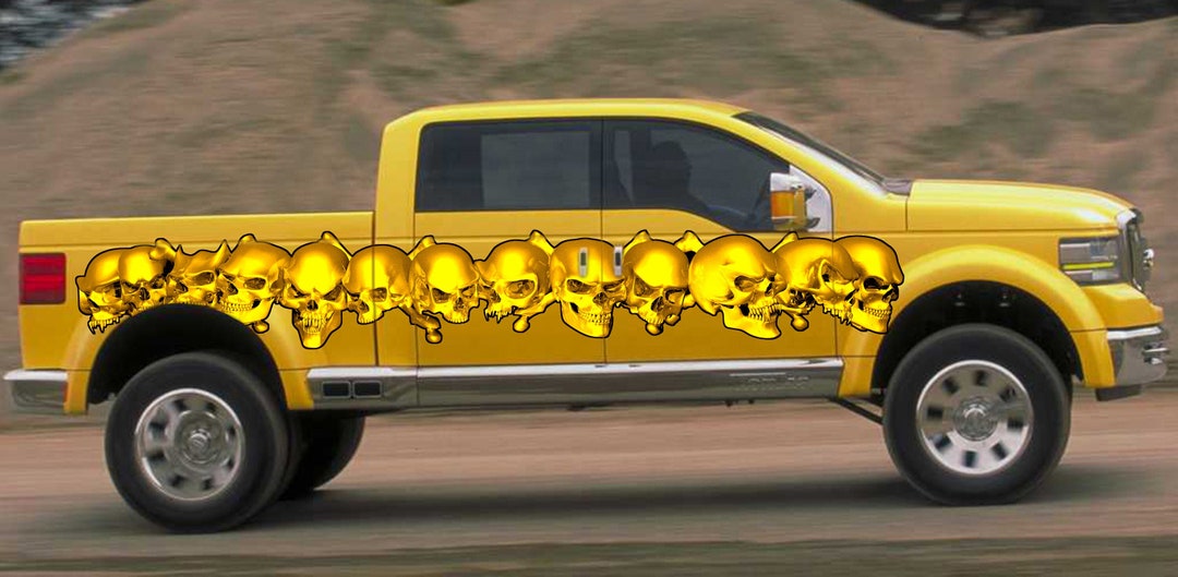 Skull Racing Sticker 3D Skulls Car Side Wrap, Skull Car Racing Stripes, Car Side Tribal ...