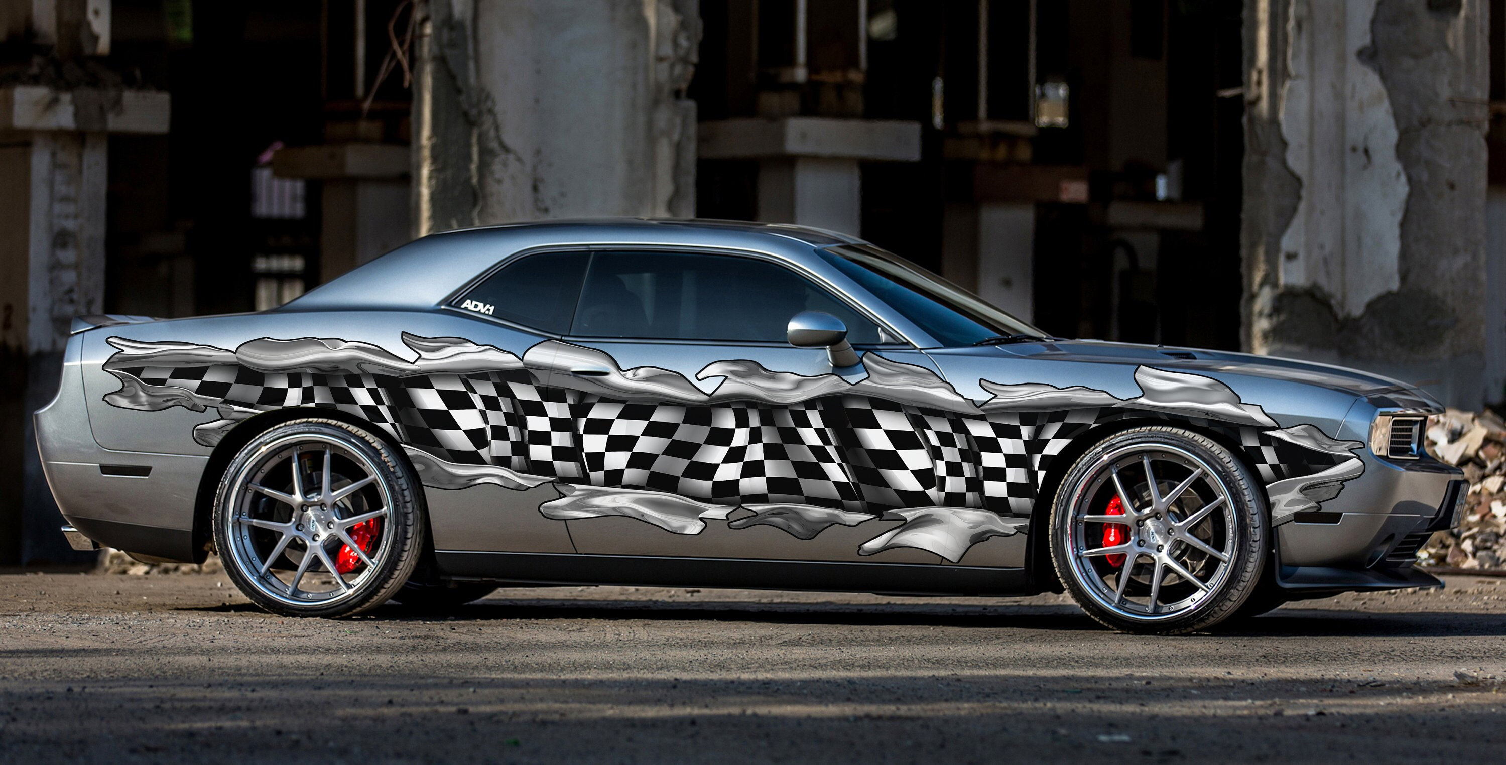 早い者勝ち デッドストック オレンジ チェッカーフラッグミラー