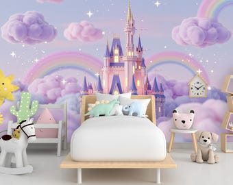 3Dプリンセスキャッスルウォールグラフィック 剥がして貼るだけ 女の子の部屋 壁紙 保育園 粘着式 取り外し可能 保育園 壁装飾 壁画 951RS
