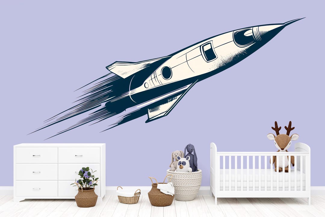 Rocket Wall Decal Sticker | Space Nursery Wall Art | Peel and Stick ...