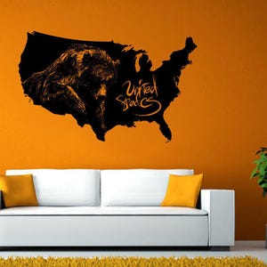 Vereinigte Staaten Usa Karte Umriss Grizzlybär Wand oder Fenster Aufkleber Aufkleber Vinyl Fathead Wandbild Dekoration L2002