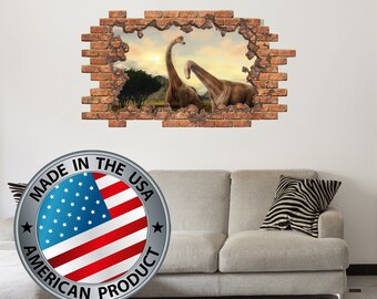 Jurassic World Decal for Boys Room, Hole in the Wall Mural Kids, Dinosaur Wall Sticker Nursery, 3D Effect Brick Wall Decal Children