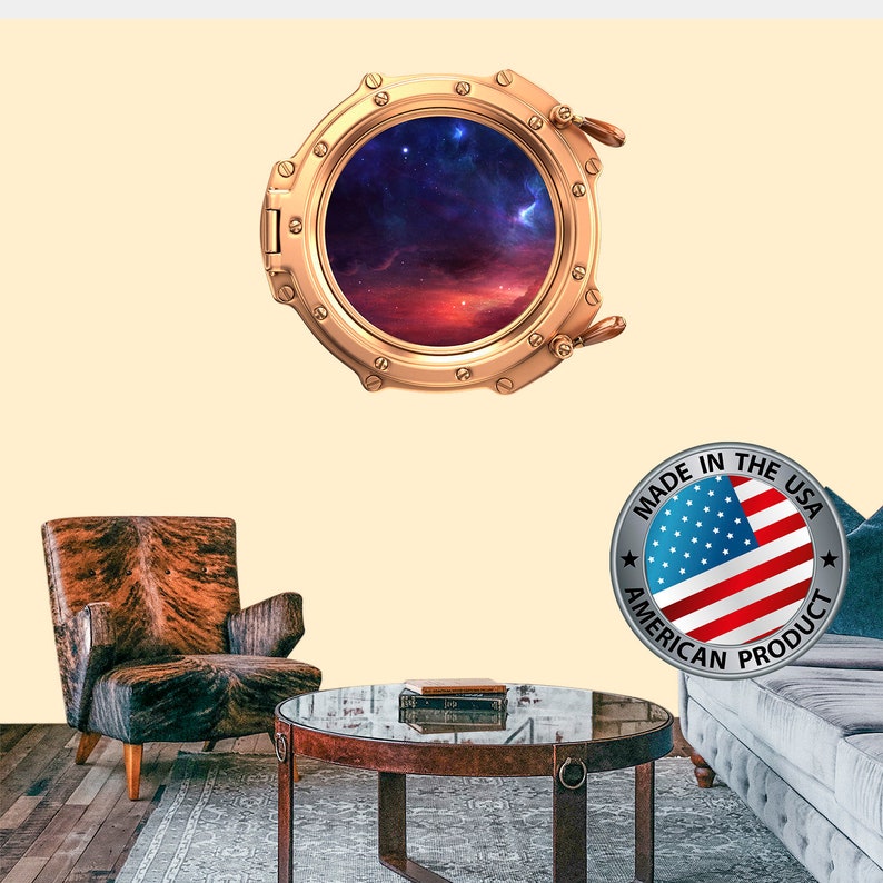 Galaxy View Sticker Space Wall Decal Kids Room Porthole Wall Mural Boy Room Stars Wall Decal 3D Porthole Window LP47 Space Decor