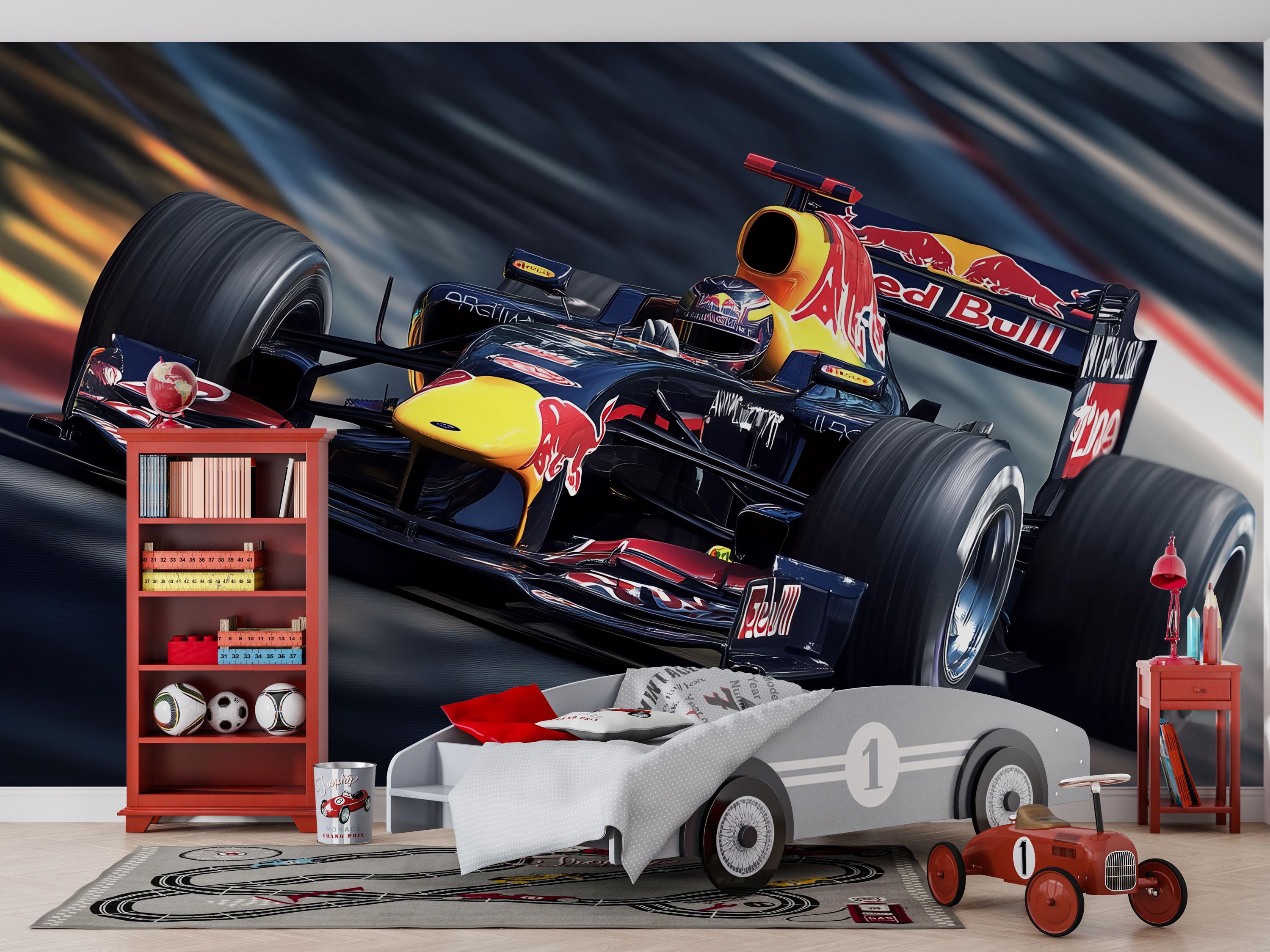 Formula 1 Racing Car 3D Wallpaper for Boys Bedroom | Sports Car Wall ...