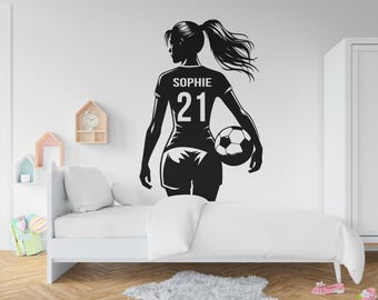 Large Custom Name Soccer Girl wall decal Sport Wall Decal Kids Decal Personalized Gifts wall Vinyl Wall Sticker Boy Room 743RS