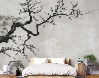 Japanese Cherry Blossom Tree Branch Wallpaper Mural – Minimalist