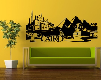 Wall Decal Vinyl Sticker Decals Interior Decor DIY Free Shipping Art Egypt Cairo City Three Pyramids Desert Landmark Skyline View L508