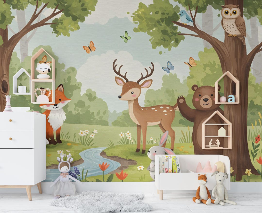 Forest Animals Wall Graphics Bear Fox Deer Peel and Stick Girl Room ...