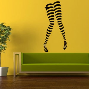 Wall Decal Vinyl Sticker Decals Peal And Stick Cheap Free Shipping Art Striped Stockings Long Legs Woman Girl Pretty L503