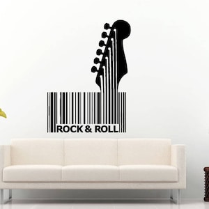 Rock & Roll Music guitarra Musical instrumento Bar Código Wall Sticker Decal vinilo decoración Mural arte L2352