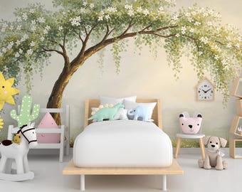 Watercolor Weeping Tree Mural Wallpaper – Elegant Hand-Painted Botanical Wall Art, Tranquil Nature-Inspired Wall Décor for Bedroom Spa 706RS