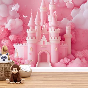 3D Pink Castle Wall Mural – Fantasy Nursery Wallpaper for Girls Room ...