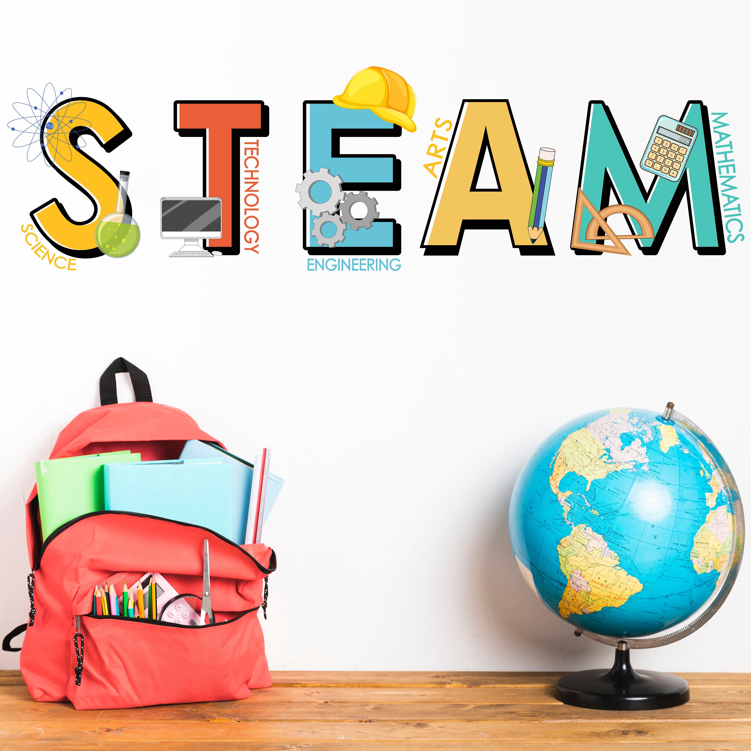 Steam Science Technology Engineering Arts Math Wall Decal, Stem wall decal for school, stem school, steam school wall decor, classroom 358LU