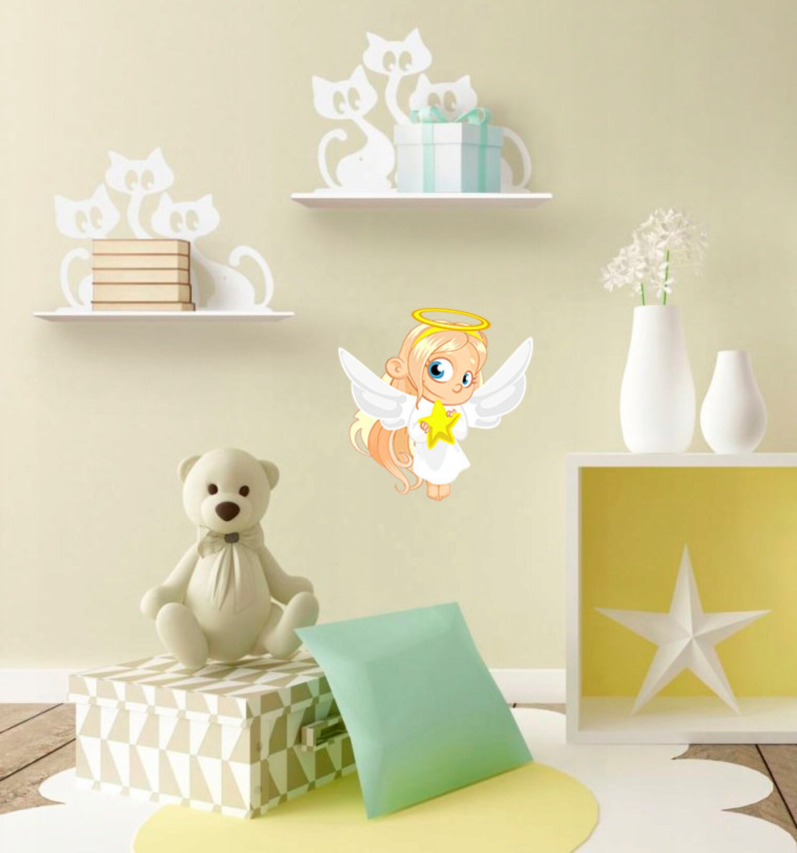 Angel Girl Decal, Sticker, Nursery Angel Decal, Nursery Angel Sticker ...