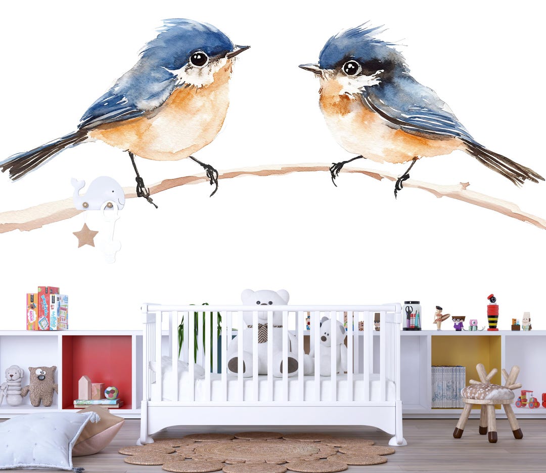 Watercolor Birds Wall Decal • Blue Bird Nursery Wall Sticker • Baby ...