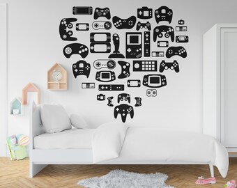 Calcomanía de pared para gamers, calcomanía para mando, calcomanías de videojuegos, joystick gamer, dormitorio infantil, vinilos decorativos para pared 805RS