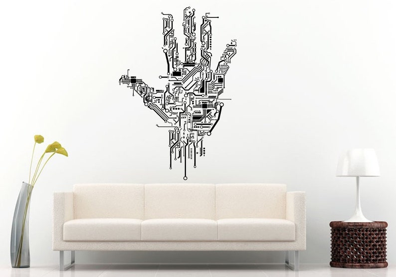 neurelectric hand palm circuit board wall decal vinyl sticker | etsy