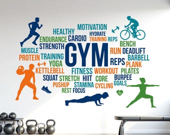 Gym Wall Decal, Inspirational Words, Gym Decal, Fitness Collage, Gym Wall Art Gym Decor Gym Wall Decor Motivational Art 1184RS