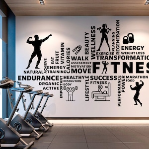 Fitness Vinyl Gym Wall Decal, Inspirational Words, Gym Decal, Fitness Collage, Gym Wall Art Gym Decor Gym Wall Decor Motivational Art 328RS