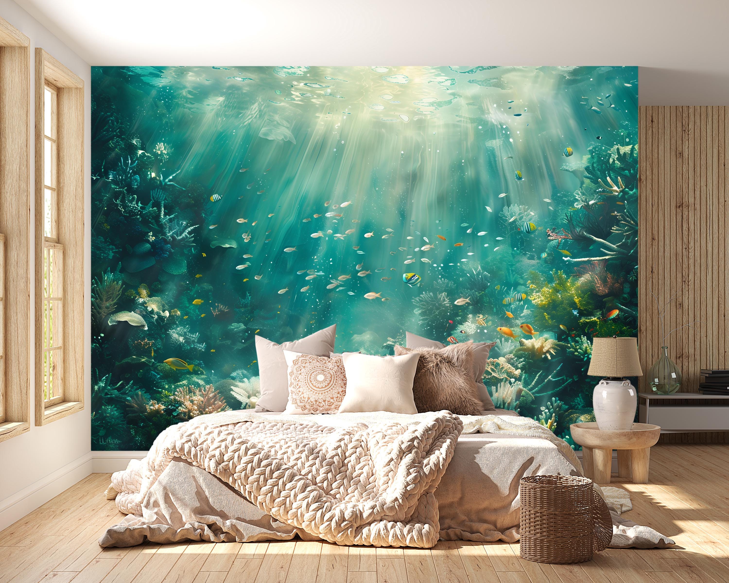 Underwater Ocean Wallpaper Mural – Deep Sea Coral Reef Fish Wall Decor ...