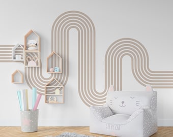 Calcomanía de pared con rayas de arcoíris, vinilo a rayas, decoración de pared para guardería, sala de juegos infantil, habitación de niños, arte de pared, mural a rayas para dormitorio, 374RS