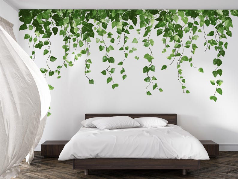 Hanging Vine Wall Decal • Green Botanical Sticker • Jungle Plant Mural ...