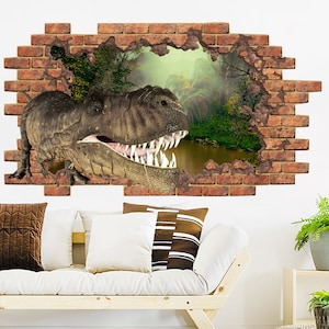 Dinosaur Hole in the Decals. Dino Vinyl Sticker Murals. Jurassic World Removable Decals. Dinosaur Above  Bedroom Decor. Peel and Stick NT30