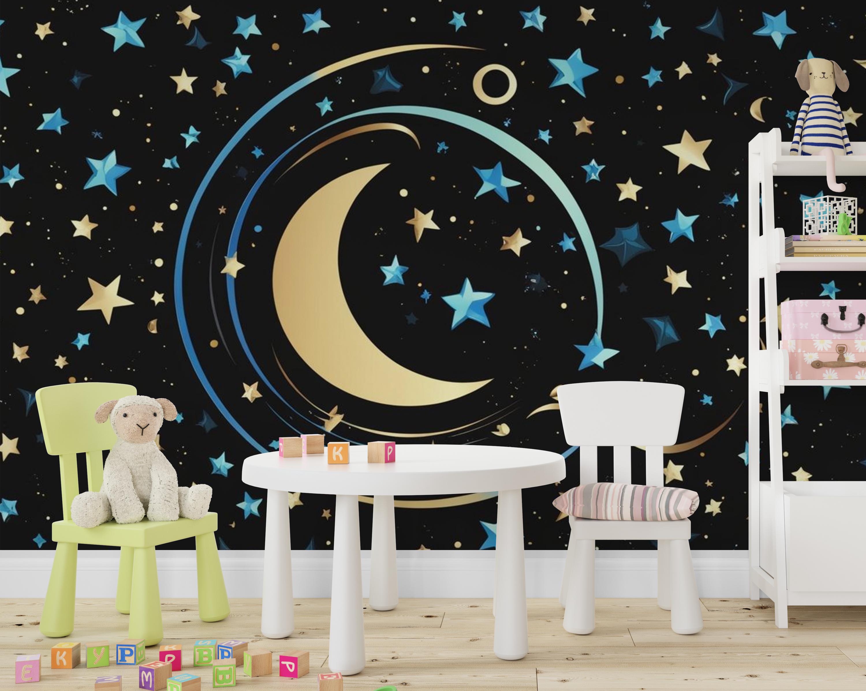 Peel & Stick Starry Night Sky Wallpaper – Crescent Moon and Stars ...