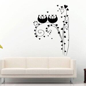 Two Owls On Love Heart Tree Bush Branch Floral Nature Decor Room Wall Sticker Decal Vinyl Mural Decor Art L2418