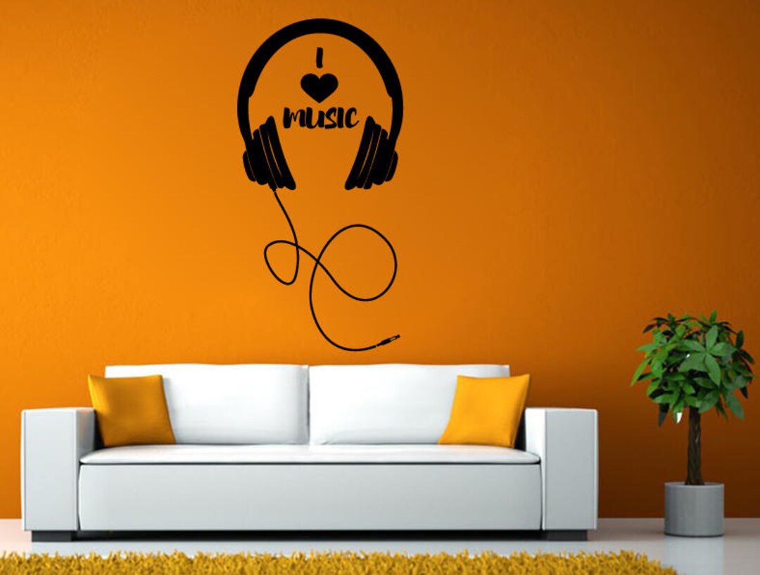 I Love Heart Music Headphones Cord Headset Wall Stickers Decals Vinyl ...