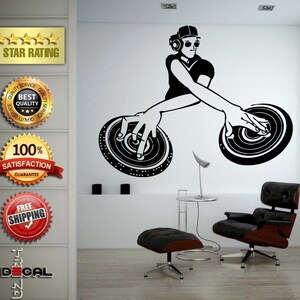 Dj Disk Jockey Turn Tables Headphones Music Night Club Wall Decal Vinyl Sticker Mural Room Decor L1756